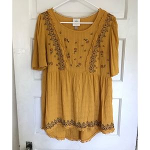 Embroidered Mustard Top